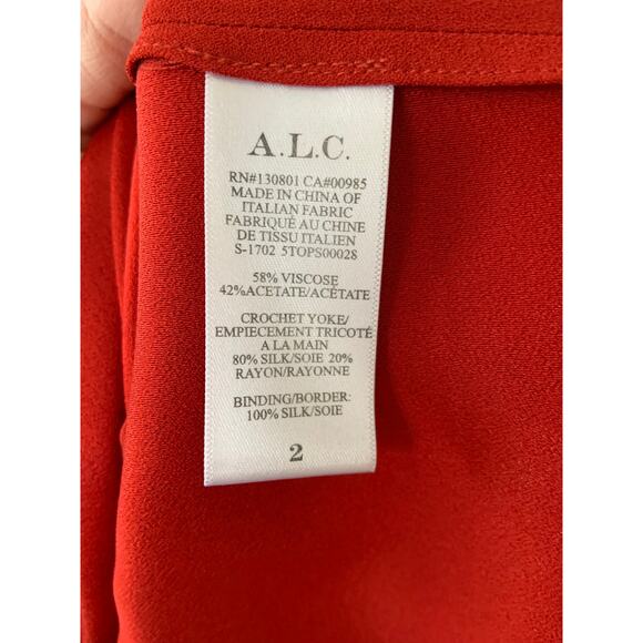 A.L.C Quinn Crochet Blouse Top Red Viscose Blend High Neck Sleeveless Sz 2 - Picture 6 of 6